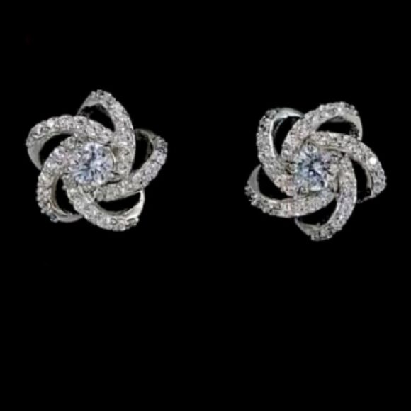 Sterling Silver Flower Stud Earrings, Post Earring - Picture 2 of 6